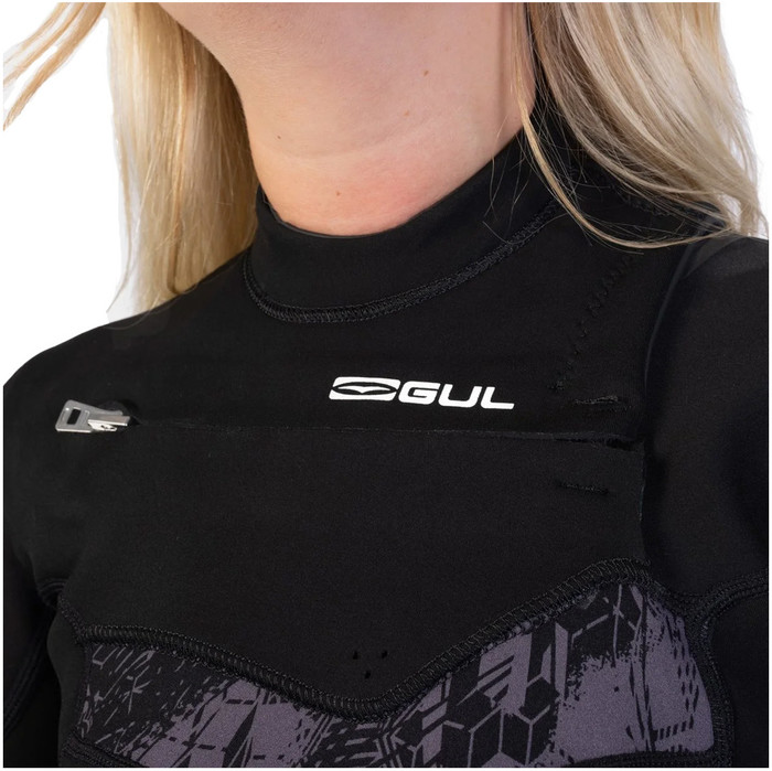 2024 Gul Womens Response Echo 3/2mm Chest Zip Wetsuit RE1328 - Black / Broken Palm